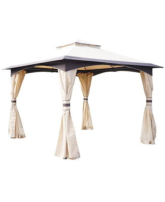 Outsunny 10' x 10' Outdoor Gazebo Patio Gazebo Canopy with Curtains