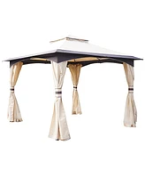 Outsunny 10' x 10' Outdoor Gazebo Patio Gazebo Canopy with Curtains