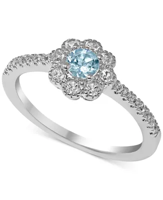 Aquamarine (1/5 ct. t.w.) & White Topaz (1/4 ct. t.w.) Flower Ring in Sterling Silver