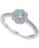 Aquamarine (1/5 ct. t.w.) & White Topaz (1/4 ct. t.w.) Flower Ring in Sterling Silver