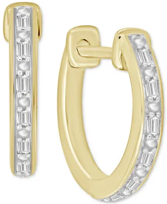 Men's Diamond Baguette Small Hoop Earrings (1/20 ct. t.w.) in 10k Gold, 5/8"