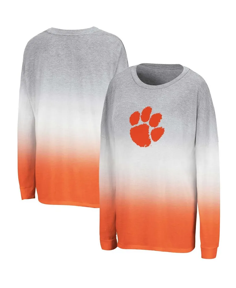 Women's Colosseum Heather Gray, Heather Orange Clemson Tigers Winkle Dip-Dye Long Sleeve T-shirt