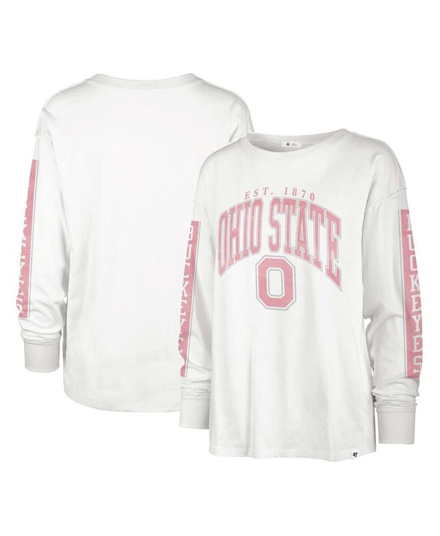 Women's '47 Brand White Ohio State Buckeyes Statement Soa 3-Hit Long Sleeve T-shirt
