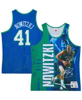 Men's Mitchell & Ness Dirk Nowitzki Blue Dallas Mavericks Hardwood Classics Player Burst Tank Top