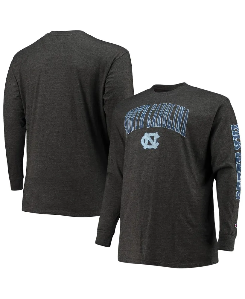 Men's Champion Heathered Charcoal North Carolina Tar Heels Big and Tall 2-Hit Long Sleeve T-shirt