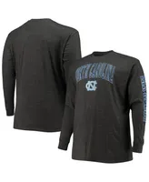 Men's Champion Heathered Charcoal North Carolina Tar Heels Big and Tall 2-Hit Long Sleeve T-shirt