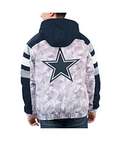 Men's Starter White, Navy Dallas Cowboys Thursday Night Gridiron Raglan Half-Zip Hooded Jacket
