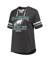 Women's Fanatics Heather Charcoal Philadelphia Eagles Plus Size Lace-Up V-Neck T-shirt