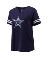 Women's Fanatics Navy Dallas Cowboys Plus Logo Striped Raglan Notch Neck T-shirt