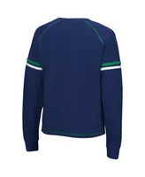 Women's Colosseum Navy Notre Dame Fighting Irish Sweep Pass Sleeve Stripe Raglan Pullover Sweatshirt