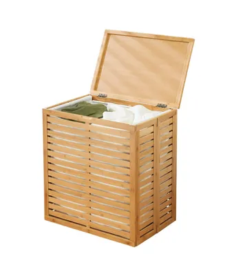 mDesign Bamboo Single Hamper Basket with Removable Liner