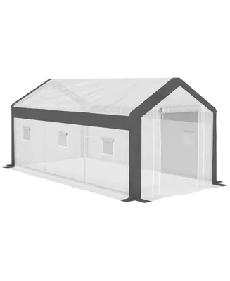 Outsunny 20' x 10' x 9' Walk-In Greenhouse, Outdoor Gardening Canopy with 6 Roll-up Windows, 2 Zippered Doors & Weather Cover, White
