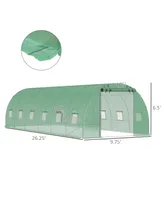 Outsunny 26' x 10' x 7' Walk-In Tunnel Greenhouse, Outdoor Gardening Canopy Hoop Hot House with 12 Roll