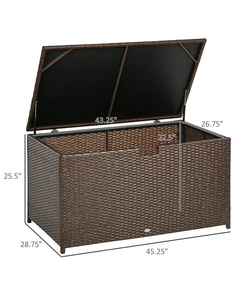 Outsunny Outdoor Deck Box, Pe Rattan Wicker with Liner, Hydraulic Lift, and A Handle for Indoor, Outdoor, Patio Furniture Cushions, Pool, Toys