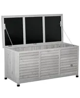 Outsunny 75 Gallon Wooden Deck Box, Outdoor Storage Container with Aerating Gap & Weather-Fighting Finish, Grey