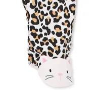 Little Me Baby Girls Animal Print Footed Coverall With Cat Applique