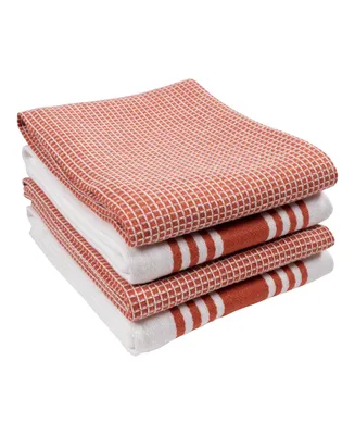 Kaf Home Center Band Waffle Cotton 4 Piece Flat Kitchen Towel, 18" x 28"