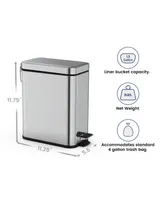 Mega Casa 1.3 Gallon Slim Trash Can, Stainless Steel Step on Bathroom and Office Garbage Can, Brilliant Silver