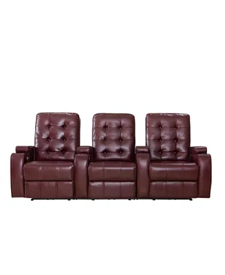 Fc Design Burgundy Air Leather Cinema 3-Seat Power Sofa Recliner Chair Home Theater Seating with Cup Holders and Usb Port