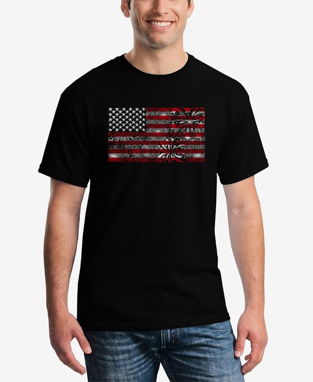 La Pop Art Men's Word Fireworks American Flag T-shirt