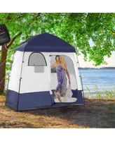 Outsunny Two Room Pop Up Shower Tent w/ Shower Bag, Floor & Carry Bag,