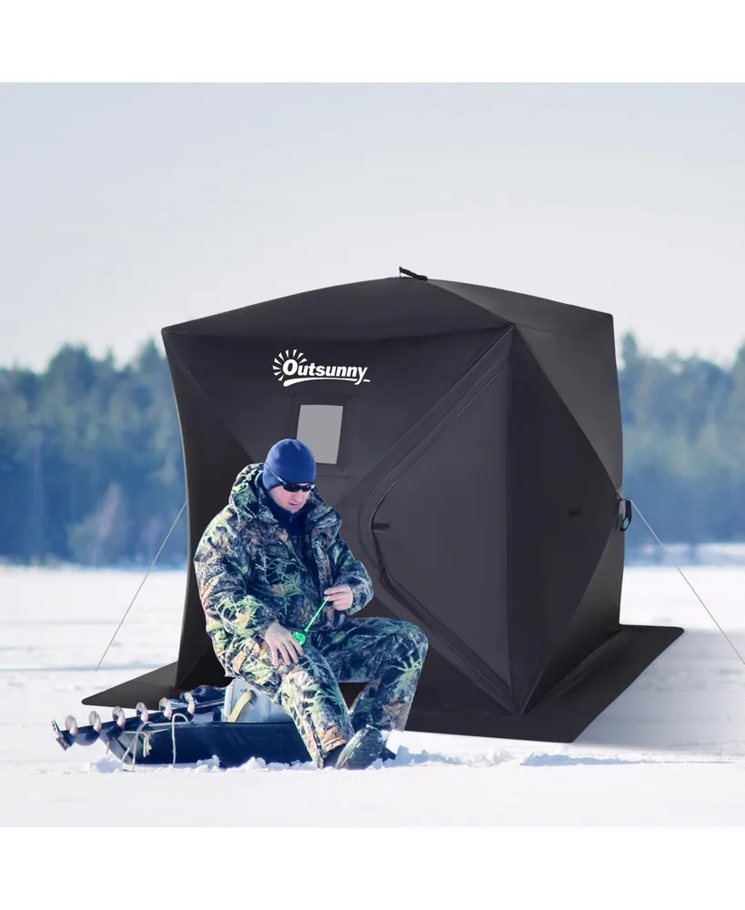 Outsunny 2 Person Ice Fishing Shelter, Waterproof Oxford Fabric Portable Pop-up Ice Tent with Bag for Outdoor Fishing, Black