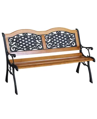Outsunny 50" Garden Bench Outdoor Loveseat with Cast Steel Legs Antique Armrest and Backrest for Patio, Deck, and Yard