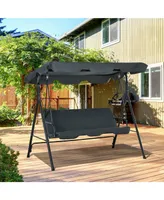 Outsunny 3-Person Porch Swing with Stand, Outdoor Swing for Patio Porch with Adjustable Tilt Canopy & Comfortable Swing Bench