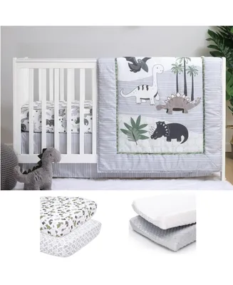 The Peanutshell Green Dino 7 Piece Baby Nursery Crib Bedding Set, Quilt, Crib Sheets, Crib Skirt, Changing Pad Covers