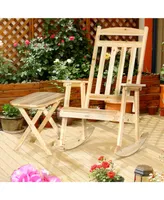 Outsunny Front Porch Rocking Chair & Table, Outdoor Wooden Patio Rocker & Foldable Table for Backyard, Garden, Natural