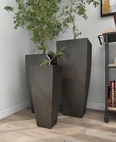 Rosemary Lane Metal Indoor Outdoor Light Weight Planter with Tapered Base and Polished Exterior Set of 3