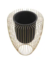 Black Metal Indoor Outdoor Planter with Removable Gold-Tone Wire Stand Set of 2