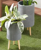 Ceramic Indoor Outdoor Planter with Wood Legs Set of 2