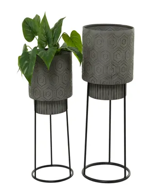Dark Gray Metal Planter with Removable Stand Set of 2