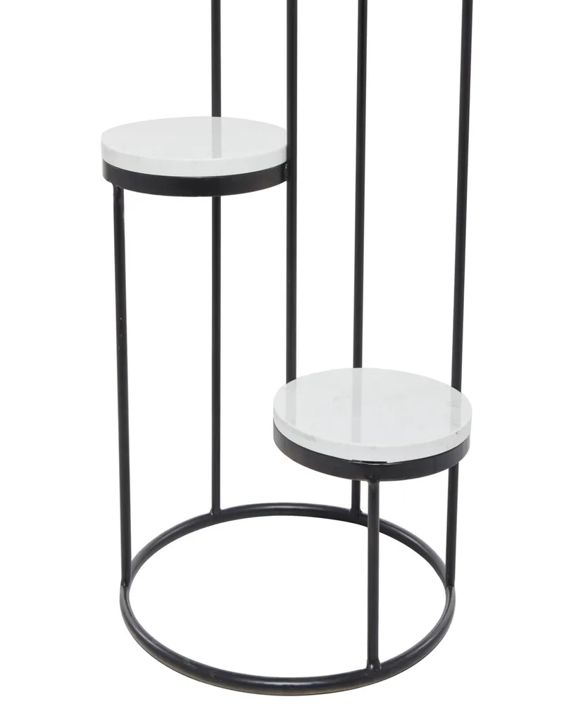 White Marble 4 Tier Plant Stand with Black Base