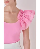 endless rose Women's Organza Ruffle with Knit Top
