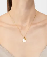 Adornia 18-20" Adjustable 14K Gold Plated Imitation Mother of Pearl Heart Charms Necklace