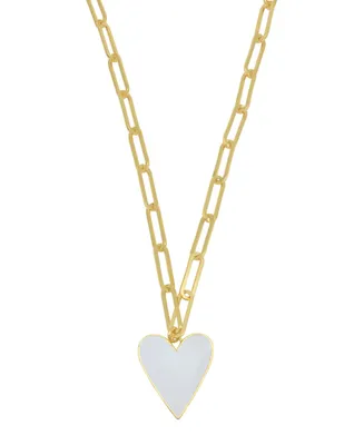 Adornia 20-22" Adjustable 14K Gold Plated White Enamel Heart Paper Clip Chain Necklace