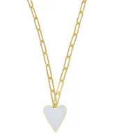 Adornia 20-22" Adjustable 14K Gold Plated White Enamel Heart Paper Clip Chain Necklace