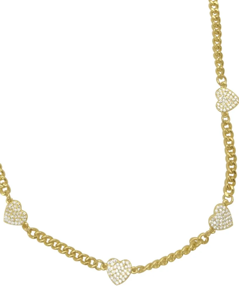 Adornia 16.5-2.5" Adjustable 14K Gold Plated Curb Chain with Crystal Hearts Necklace