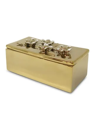 Oblong Decorative Box with Flower Design Lid