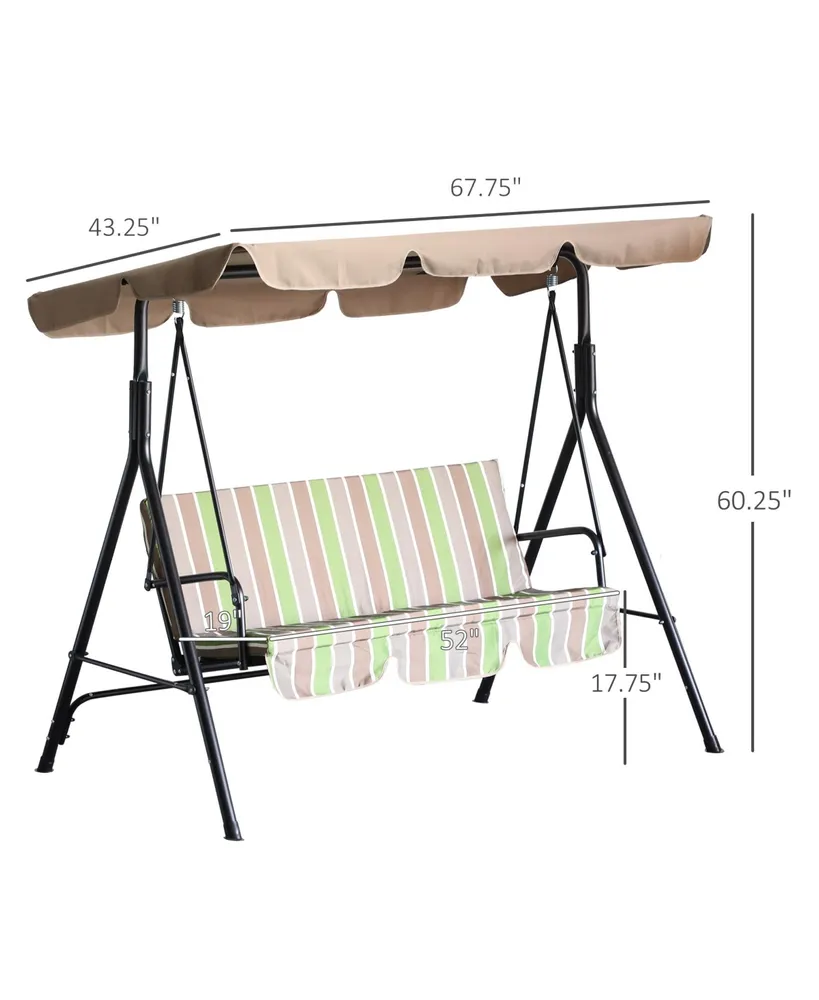 Outsunny 3-Person Porch Lawn Swing with Canopy, Outdoor Yard Glider Swing Chair with Stand, Multi-Colored - Multi