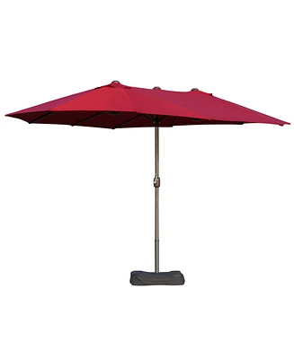 Outsunny 15' Backyard Double-Sided Steel Fabric Market Garden Umbrella Wine