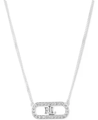 Lauren Ralph Lauren Crystal Halo Logo Pendant Necklace in Sterling Silver, 15" + 3" extender