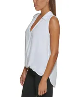 Dkny Petite V-Neck Overlap Sleeveless Top, Created for Macy's