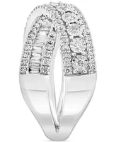 Effy Diamond Round & Baguette Crossover Statement Ring White Gold (3/4 ct. t.w.) (Also available 14k Gold)