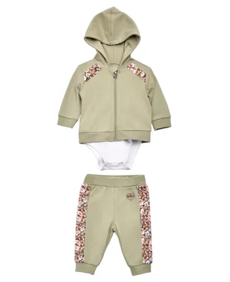 Guess Baby Girls Bodysuit, Full Zip Sweater and Joggers, 3 Piece Set