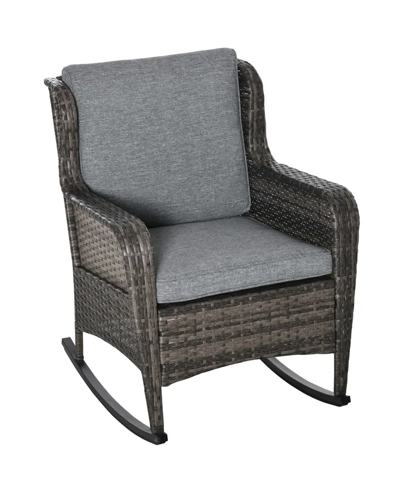 Outsunny Outdoor Wicker Rocking Chair w/Wide Seat, Thickened Cushion, Rattan Rocker with Steel Frame, High Weight Capacity for Patio, Garden, Backyard