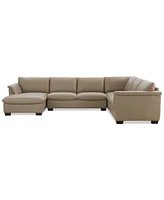 Closeout! Arond 144" 3-Pc. Leather Sectional with Chaise, Created for Macy's