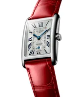 Longines Women's Swiss DolceVita Red Leather Strap Watch 23x37mm